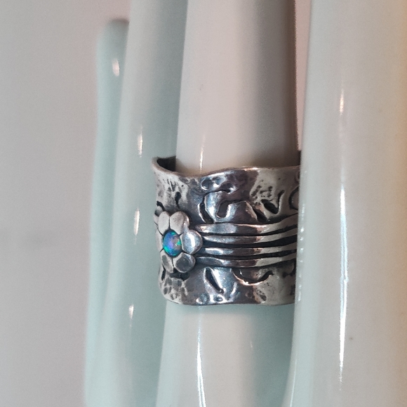 Vintage Shablool Didae Israel Sterling Silver Modernist Ring w/ Fire Opal - Picture 3 of 10